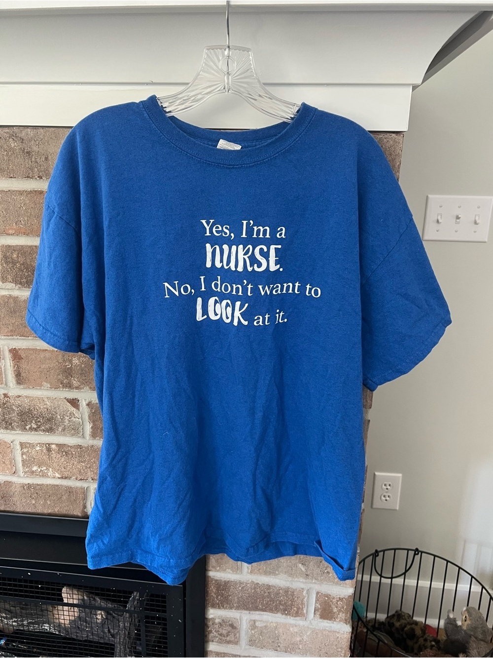 Gildan Blue Nurse Graphic Tee with White Text